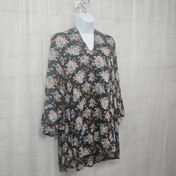 Volcom Gray Blue Floral Peasant Blouse Crochet Festival Tunic Boho Hippie S - Picture 4 of 13